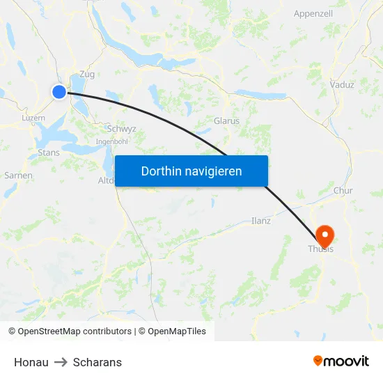 Honau to Scharans map