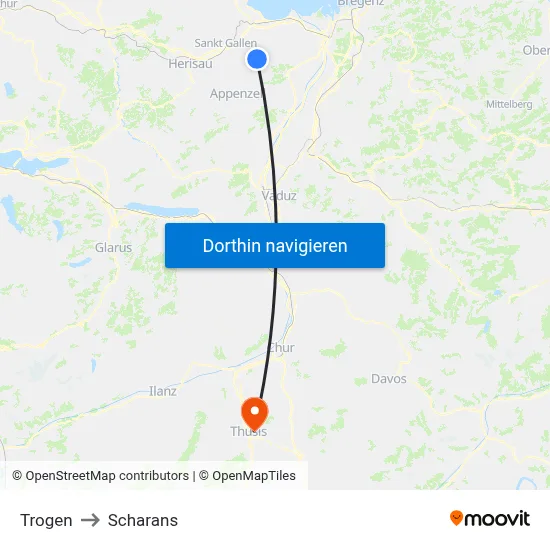 Trogen to Scharans map