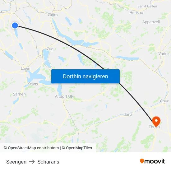 Seengen to Scharans map