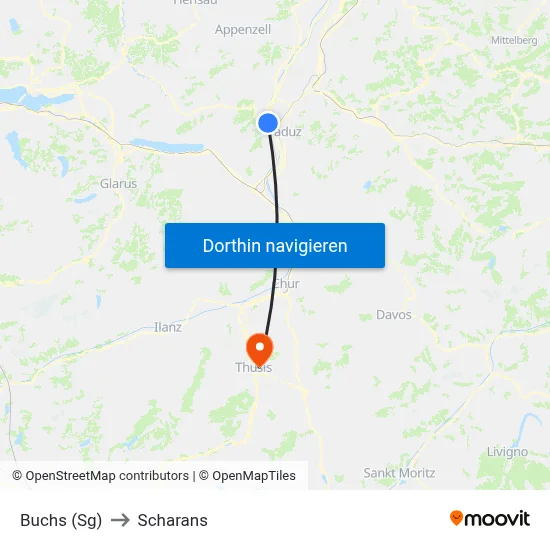 Buchs (Sg) to Scharans map