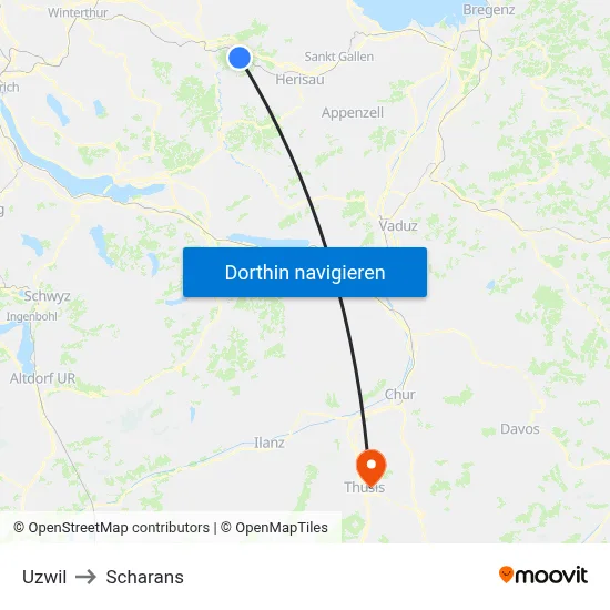 Uzwil to Scharans map
