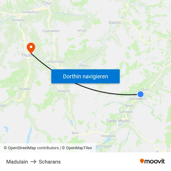 Madulain to Scharans map