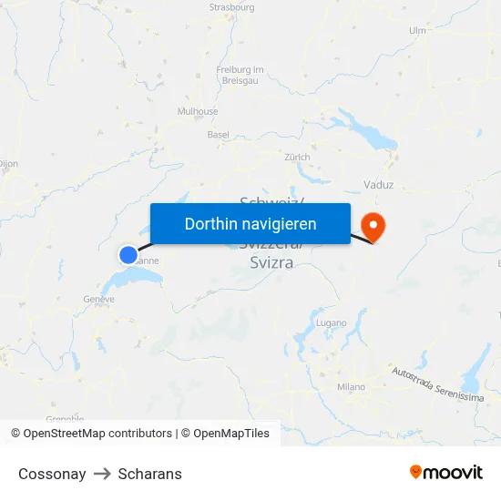 Cossonay to Scharans map