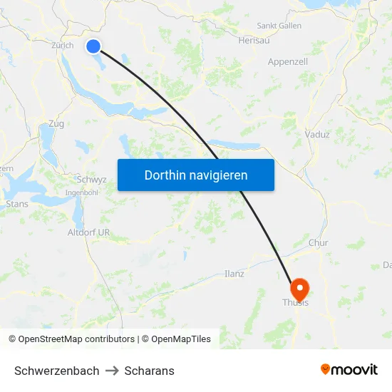 Schwerzenbach to Scharans map
