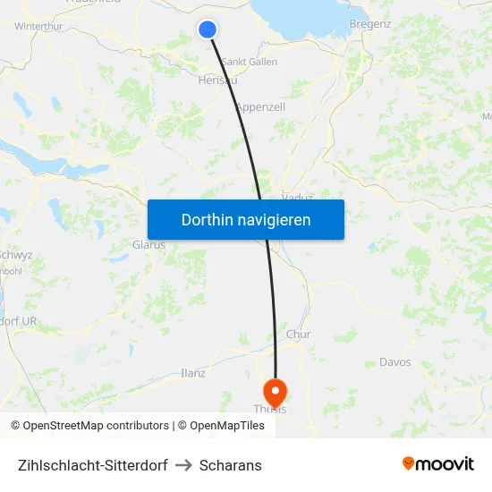 Zihlschlacht-Sitterdorf to Scharans map