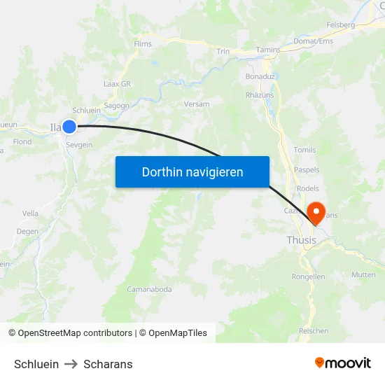 Schluein to Scharans map