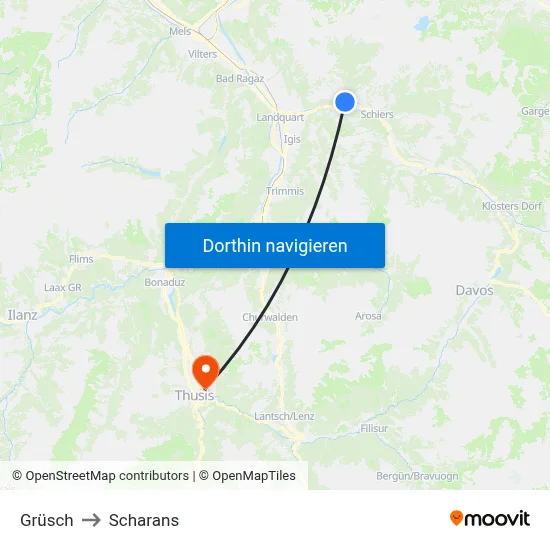 Grüsch to Scharans map