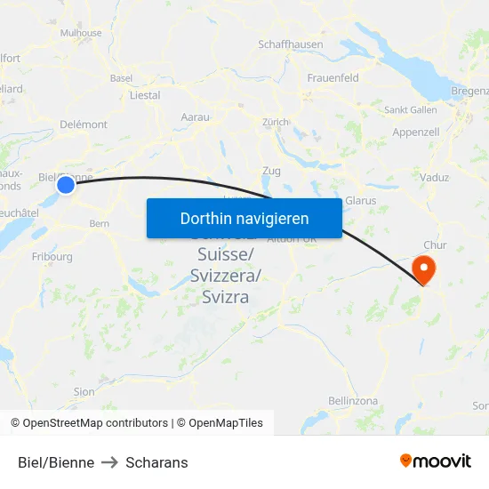 Biel/Bienne to Scharans map