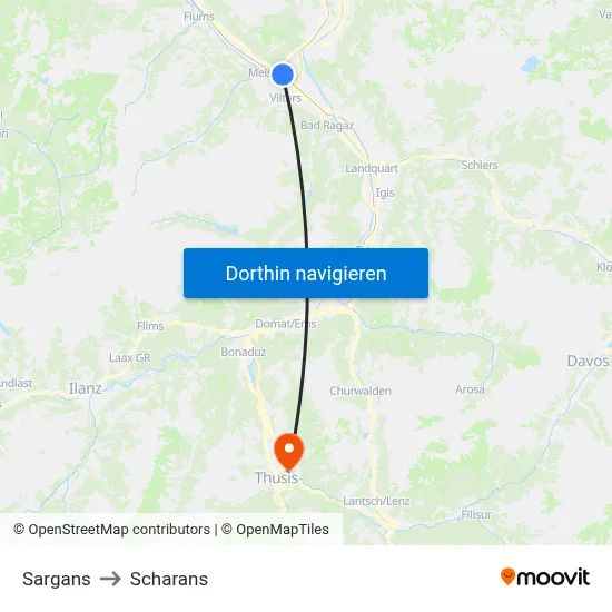 Sargans to Scharans map