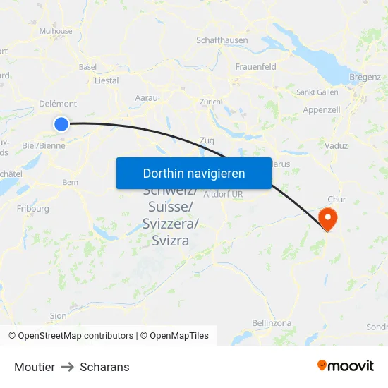 Moutier to Scharans map