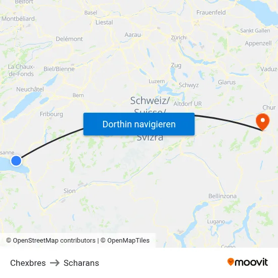 Chexbres to Scharans map