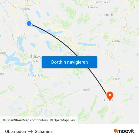 Oberrieden to Scharans map