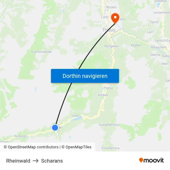 Rheinwald to Scharans map
