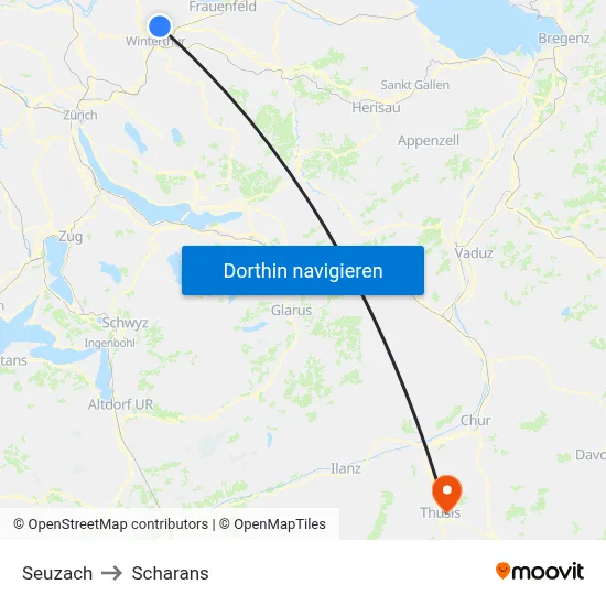 Seuzach to Scharans map