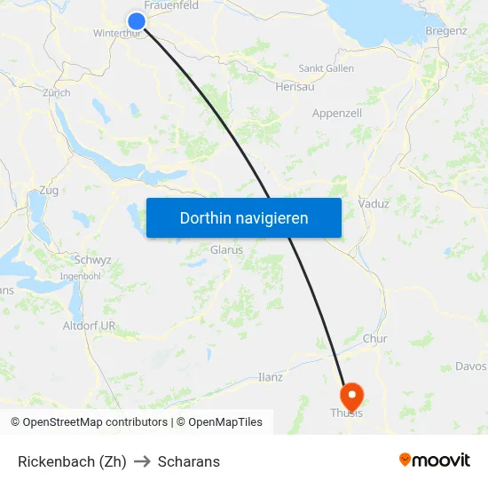 Rickenbach (Zh) to Scharans map