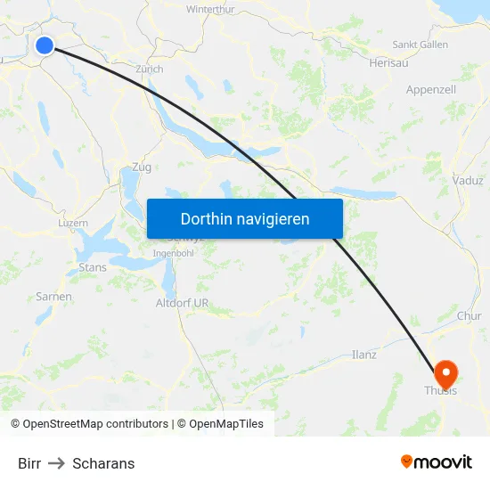 Birr to Scharans map