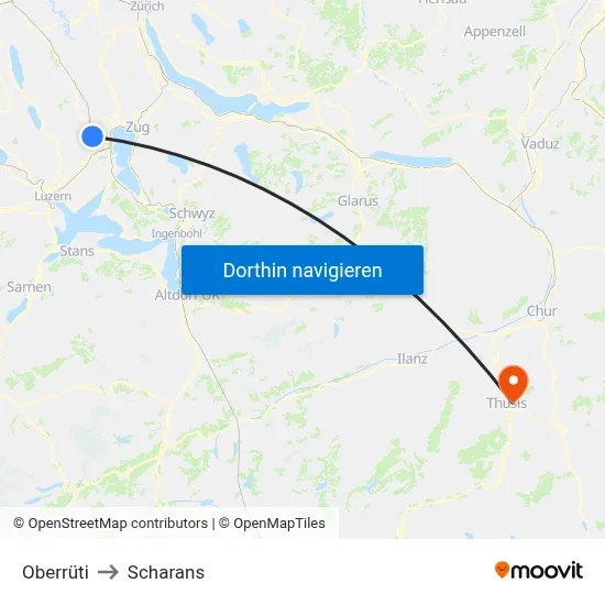 Oberrüti to Scharans map