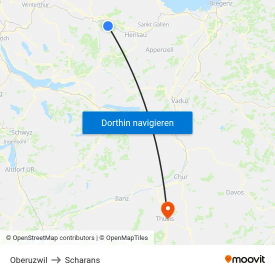 Oberuzwil to Scharans map