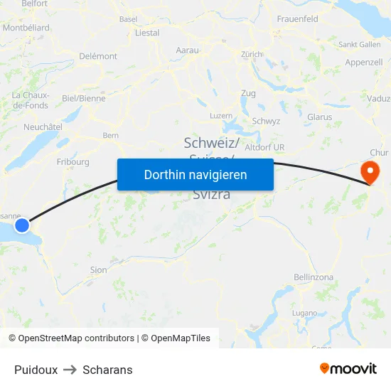 Puidoux to Scharans map