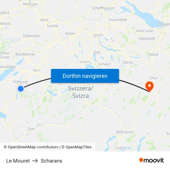 Le Mouret to Scharans map
