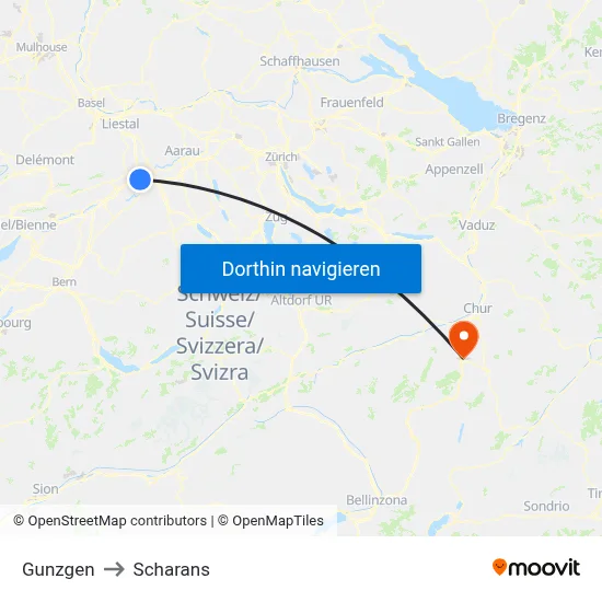Gunzgen to Scharans map