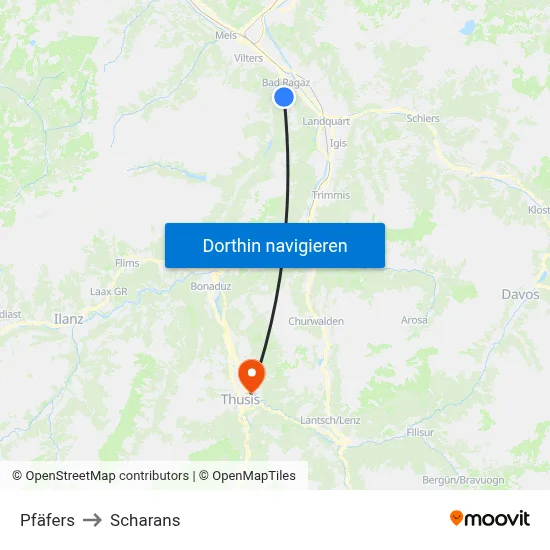 Pfäfers to Scharans map