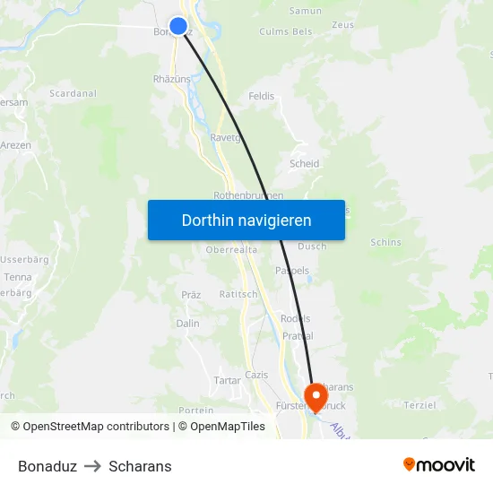 Bonaduz to Scharans map