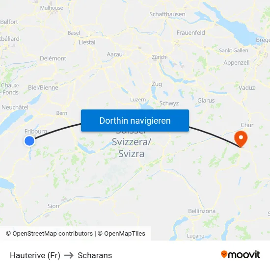 Hauterive (Fr) to Scharans map