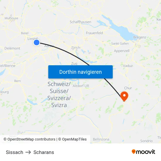 Sissach to Scharans map