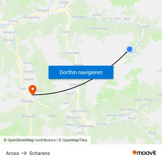 Arosa to Scharans map