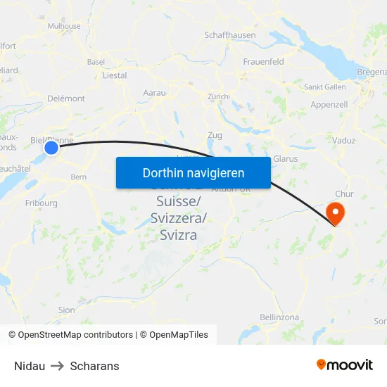 Nidau to Scharans map