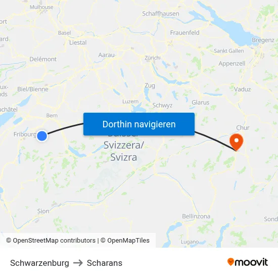 Schwarzenburg to Scharans map