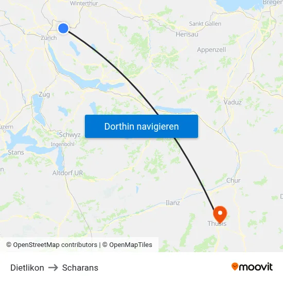 Dietlikon to Scharans map