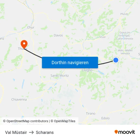 Val Müstair to Scharans map