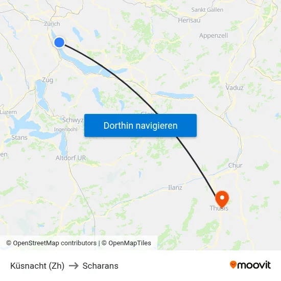 Küsnacht (Zh) to Scharans map
