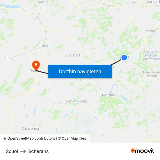 Scuol to Scharans map