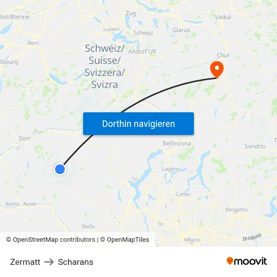 Zermatt to Scharans map