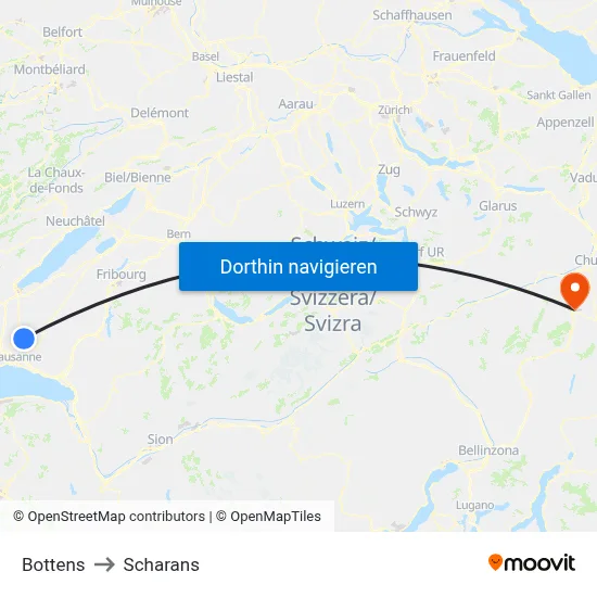 Bottens to Scharans map