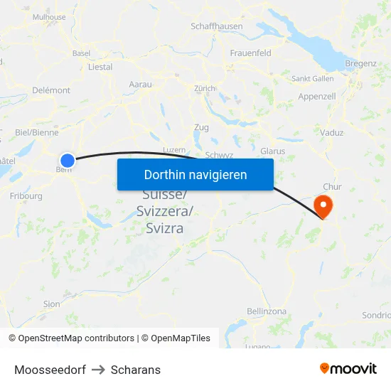 Moosseedorf to Scharans map