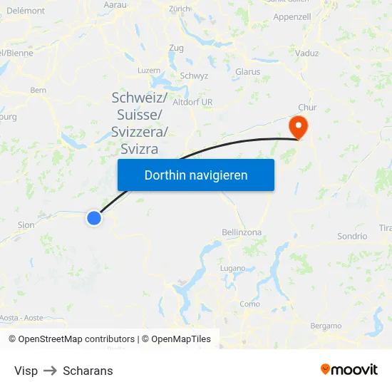 Visp to Scharans map