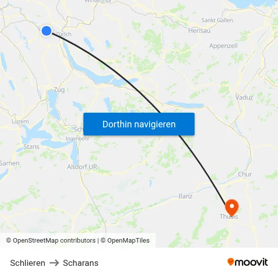Schlieren to Scharans map