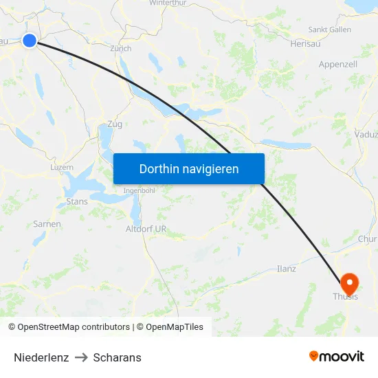 Niederlenz to Scharans map