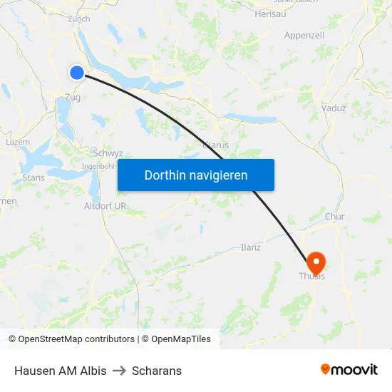 Hausen AM Albis to Scharans map