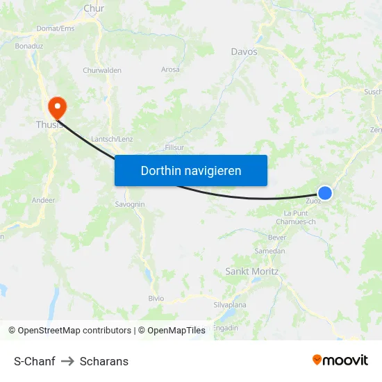 S-Chanf to Scharans map