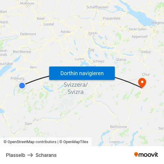 Plasselb to Scharans map