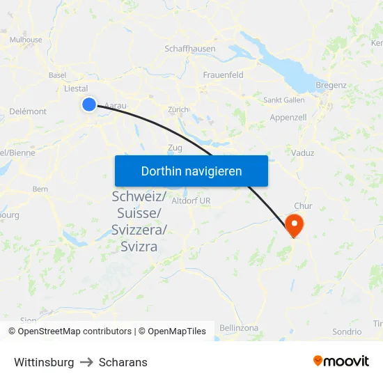 Wittinsburg to Scharans map