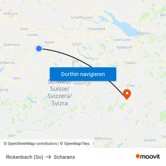 Rickenbach (So) to Scharans map