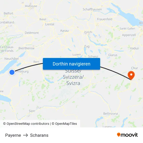Payerne to Scharans map