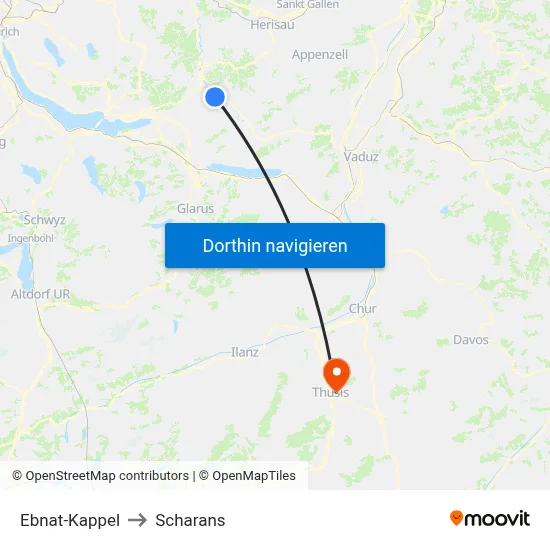 Ebnat-Kappel to Scharans map