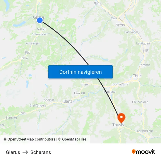 Glarus to Scharans map